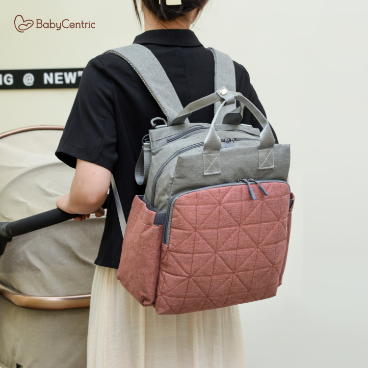 Baby Care Backpack Dusty Rose & Light Gray - Image 3